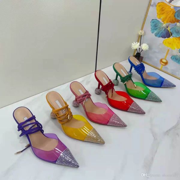

2022 unique design heel sandals summer fashion candy color versatile red yellow jelly color women's pointed toe brand stilleo heels sho, Black