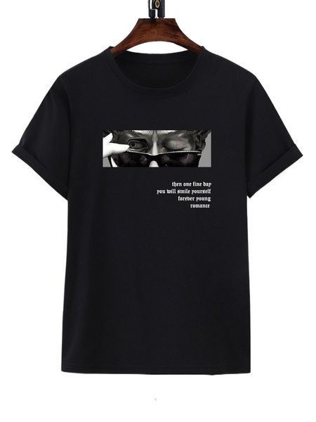 

men figure & slogan graphic tee z156#, White;black