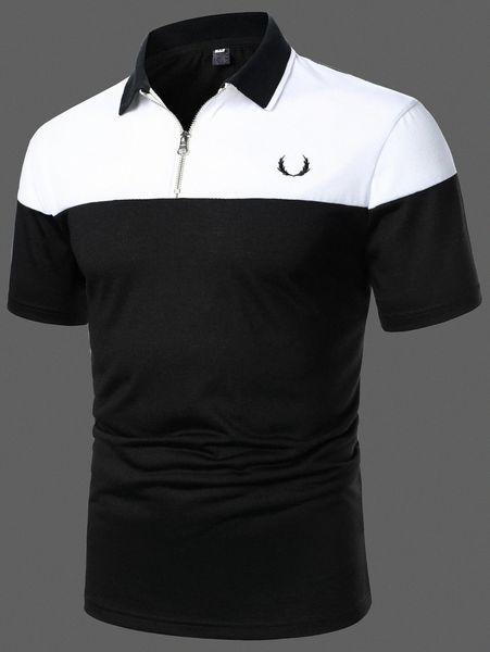 

men colorblock antler embroidered polo shirt j0lg#, White;black