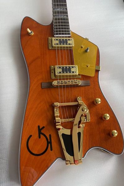 

greisc electric guitar body mahogany finish gloss gold hardware large tremolo