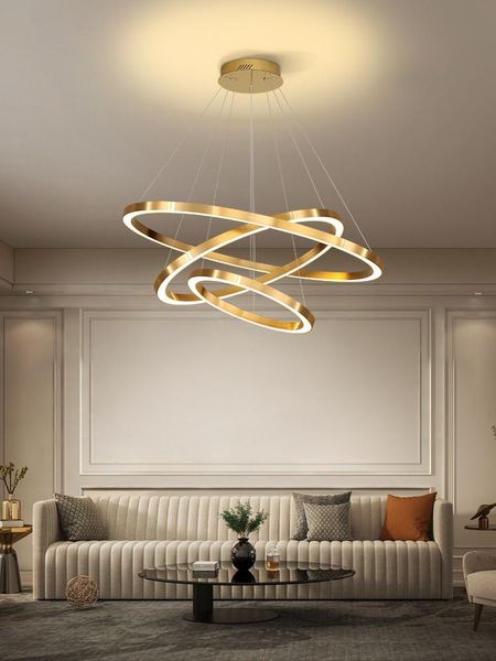 Lâmpadas pendentes Lâmpada da sala de estar lustre simples estilo nórdico 2022 Círculo redondo composto de anel redondo composto Post Modern LightPenda