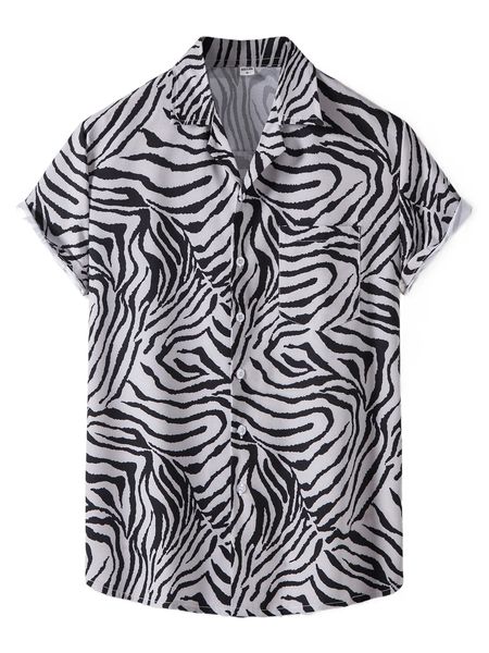 

romwe guys zebra stripe print shirt 65ty#, White;black