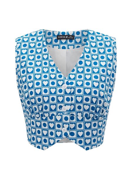 

x tartagain heart & geo print sleeveless blouse d5xt#, White