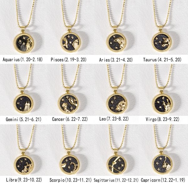 

lover day night 12 constellation necklace for women men rose gold color chain zodiac sign round pendant necklace couple jewelry birthday gif, Silver