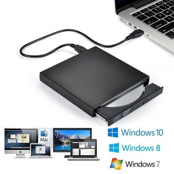 Unidade óptica externa slim USB 2.0 DVD combo DVD ROM Player CD-RW Writer Plug Plug and Play para MacBook Laptop Desktop PC