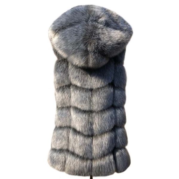 Zadorin Fashion Sleeveless Faux Pur Coat Hooded Winter Women Faux Fur Gilet Pelliccia Plus Tamanho Faux Penhasca Bontjas 201214