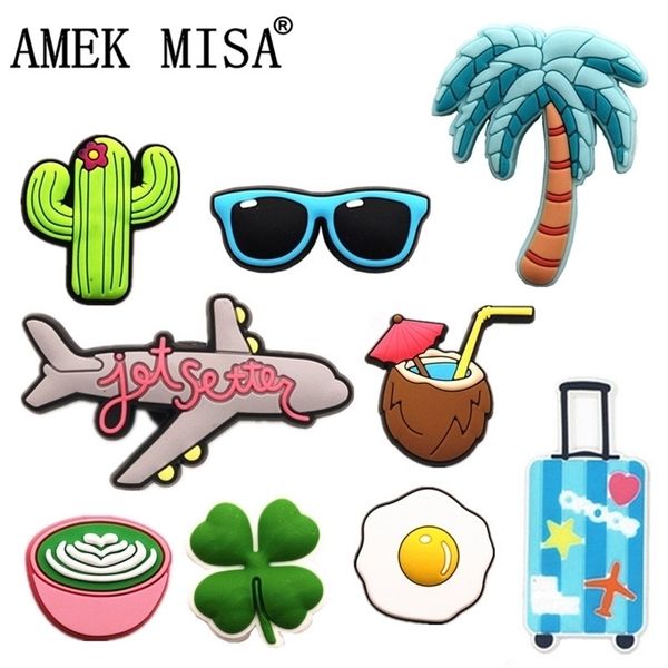 

high imitation charms cactuslucky cloversunglassesjet plane travel shoe accessories decoration for jibz kids party 220708, White;pink