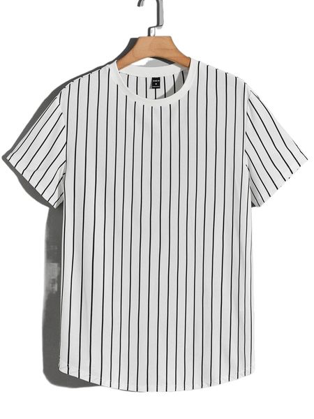

men striped round neck tee j2pg#, White;black