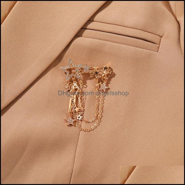 

pins brooches jewelry european crystal five-pointed star shaped tassel chain women alloy gold sier link business suit pins dhspm, Gray