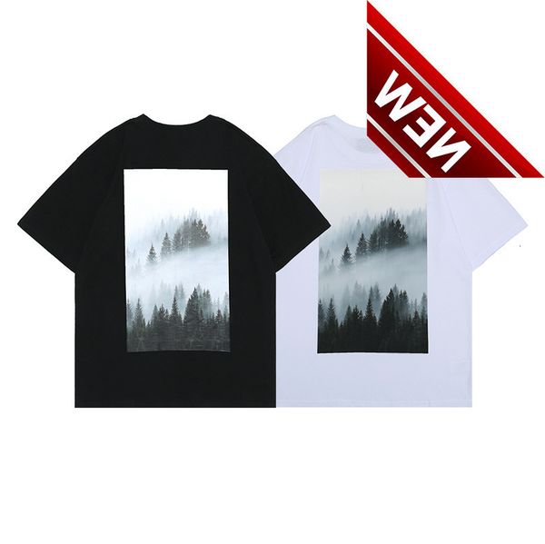 

summer new feel of god multi thread essentials fog forest direct spray printed men's and women's short sleeve t-shirt, White;black
