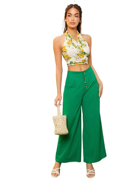 

fold pleated wide leg pants 66f2#, Black;white