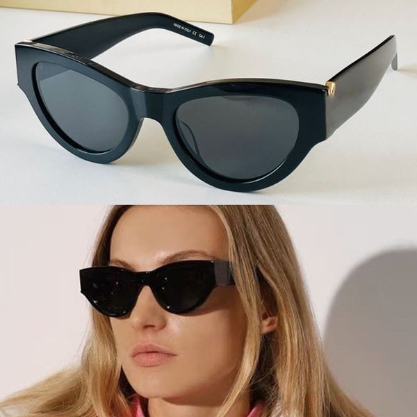 Neue Damen-Sonnenbrille für den Sommer, M94-Stil, Anti-Ultraviolett-Retro-Platte, Cay-Eye-Rahmen, Reisebrille, glänzende Metall-Buchstaben-Logo-Bügel, schwarze Designer-Brille