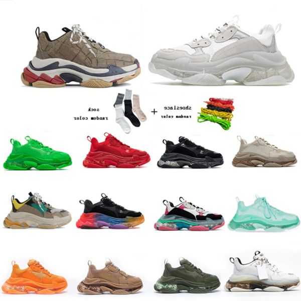 

women men triple s shoe dad casual shoes crystal bottom paris 17fw leisure sneakers for vintage old grandpa trainer chaussures size 35-45mr6, Black