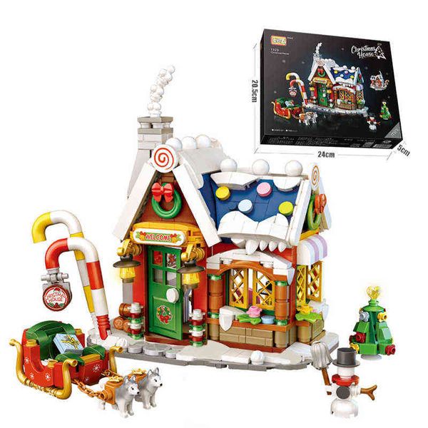 LOZ 788 stücke Mini Weihnachten Haus Modell Baustein Santa Claus Schneemann Puppen Architektur Sets Ziegel DIY Kinder Spielzeug Geschenke AA220317