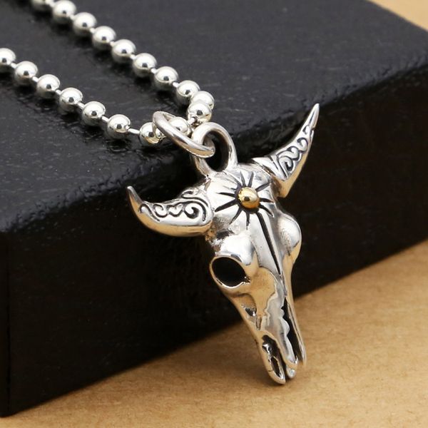 

925 sterling silver ox-head bull head pendant necklaces american european vintage handmade antique punk gothic hip-hop luxury jewelry access
