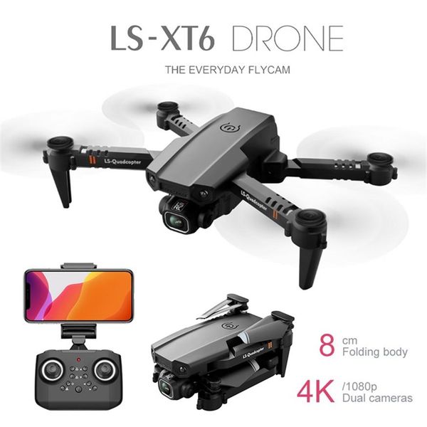 

intelligent uav lsrc ls-xt6 mini drones wifi fpv with 4k 1080p hd dual camera altitude hold mode foldable rc drone quadcopter rtf233u