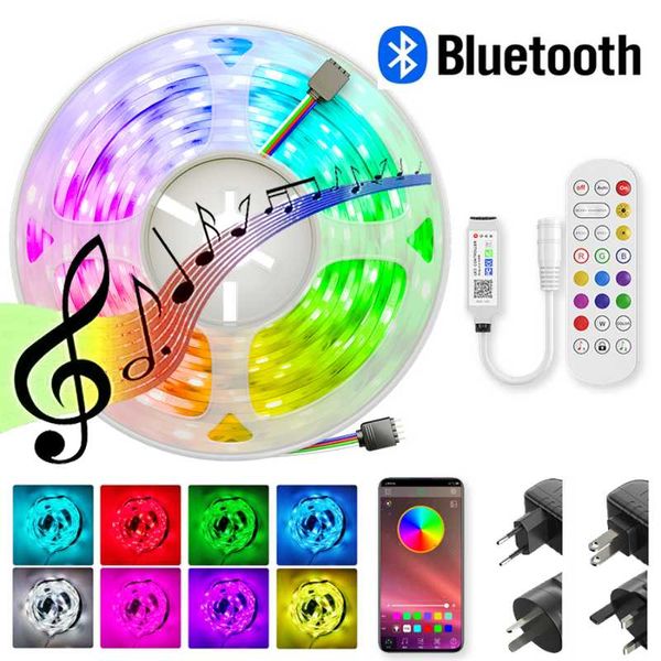 Tiras tira colorida tira de LED 12V Smd Lights Tape App Control Remote Music Sync Sync Bluetooth RGB Ribbon Lâmpadas para decoração da sala