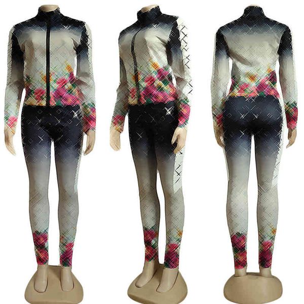 

j2623 women's spring fashion luxury designer high-quality casual print sports suit long-sleeved long pants two-piece set, White