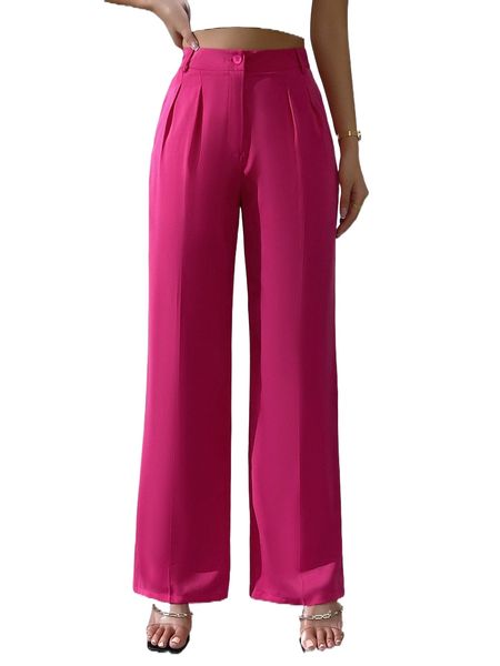 

high waist plicated detail wide leg pants p8kv#, Black;white