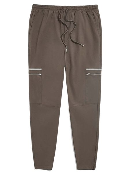 

men zip pocket drawstring waist pants o6lx#, Black