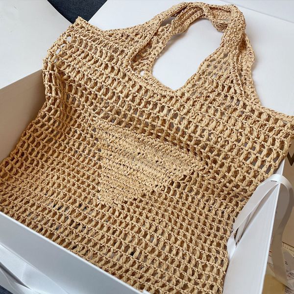 

straw handbag coconut fiber tote bag women weave bags shopping handbags hollow out purse classic letter print embroidered large capacity