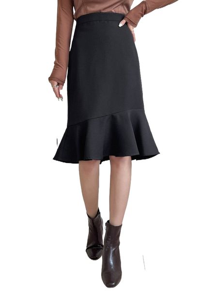 

dazy high waist ruffle hem skirt r3s3#, Black