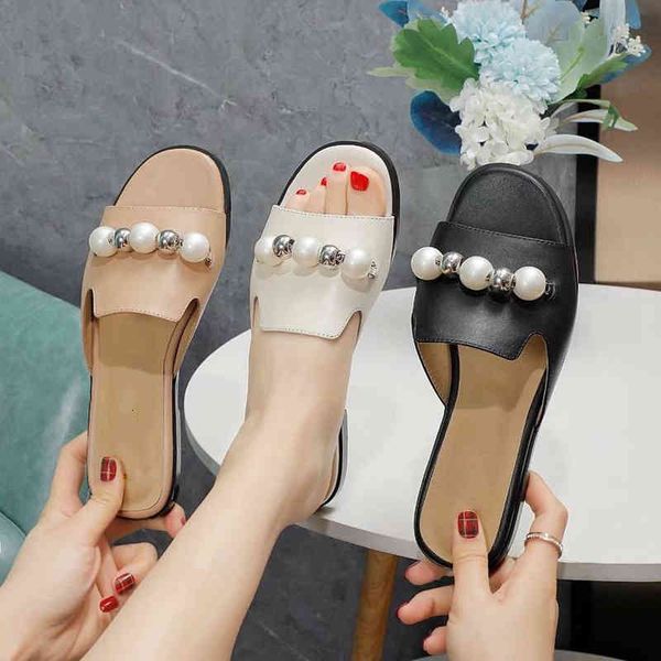 

sandals women's pearl flat slippers casual roman style available in 3 colors large 35-40 summer 02, Black