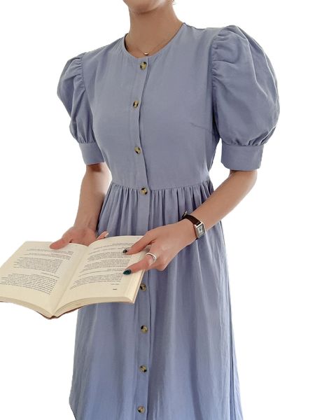 

dazy puff sleeve button through tie back dress e9oj#, Black;gray