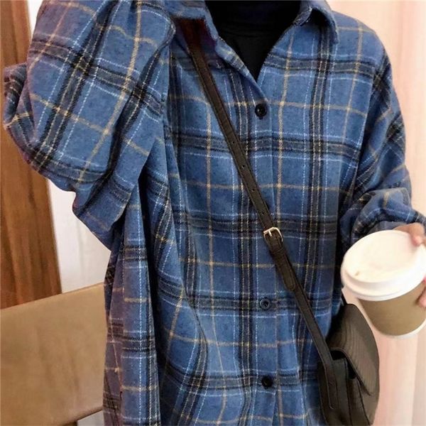 

heydress women spring long sleeve blouse shirts loose female plaid blouse shirts casual street lady korean oversized 210226, Black;gray