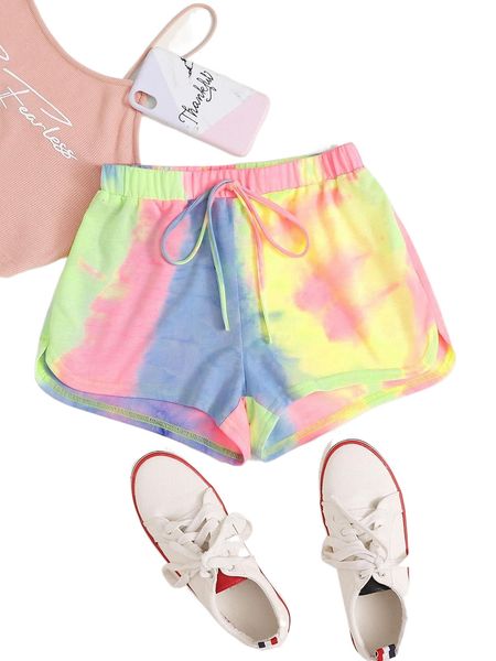 

knot waist tie dye dolphin shorts u7zf#, White;black