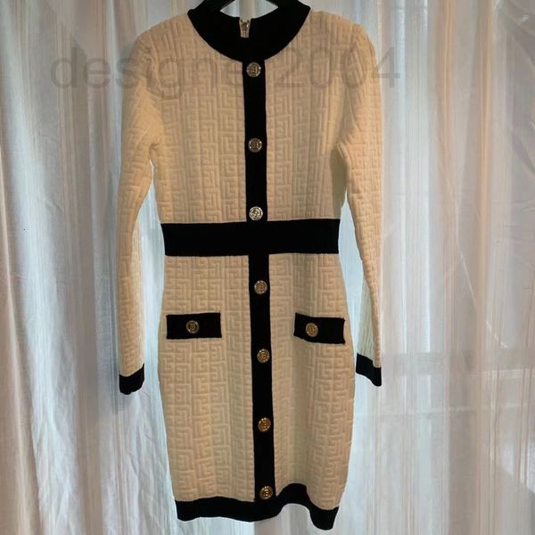 

casual dresses designer 20ss balman knitted slim fit wool zipper dress shoulder pad sweater color block a-line skirt pjcy, Black;gray
