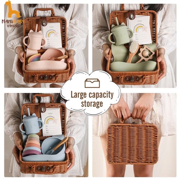

baby soild food feeding tableware box set baby silicone rainbow stacking toy kids birth vintage dishes gifts box 220512