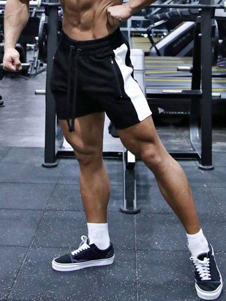 

men colorblock zip pocket drawstring waist shorts k8ng#, White;black