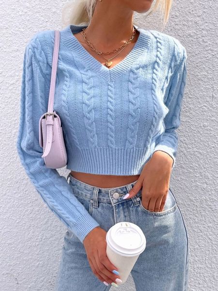 

v-neck cable knit sweater r8wr#, White;black