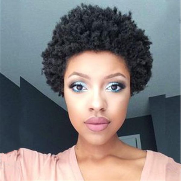 

new arriving pixie cut wig human hair wig fashion short afro kinky curl full machine made wigs, Black;brown