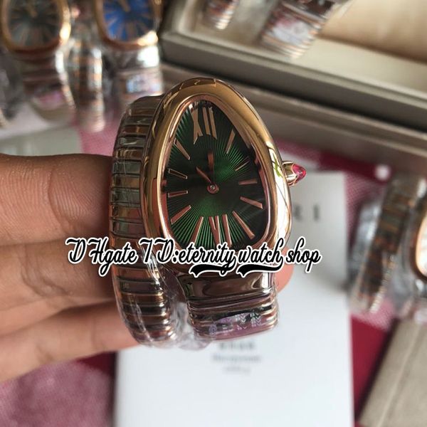 

2022 bvf bv102493 102493 swiss quartz movement womens watch 35mm green dial rose gold silver two tone long winding bracelet eternity fashion, Slivery;brown
