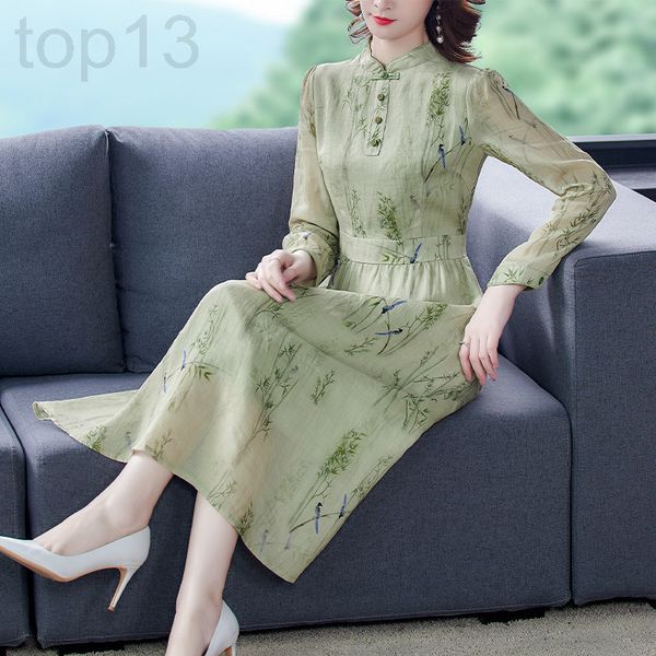 

casual dresses designer ramie dress women's autumn style 2020 new cheongsam improved long slim skirt 6mgr, Black;gray