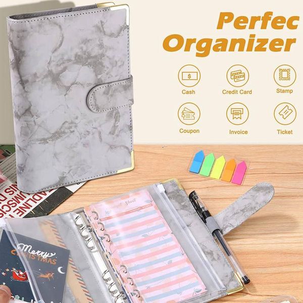 Gream Biper Binder Notebook Ring de mármore com capas de plástico transparente folhas de orçamento de etiqueta de etiqueta Bag Greygift
