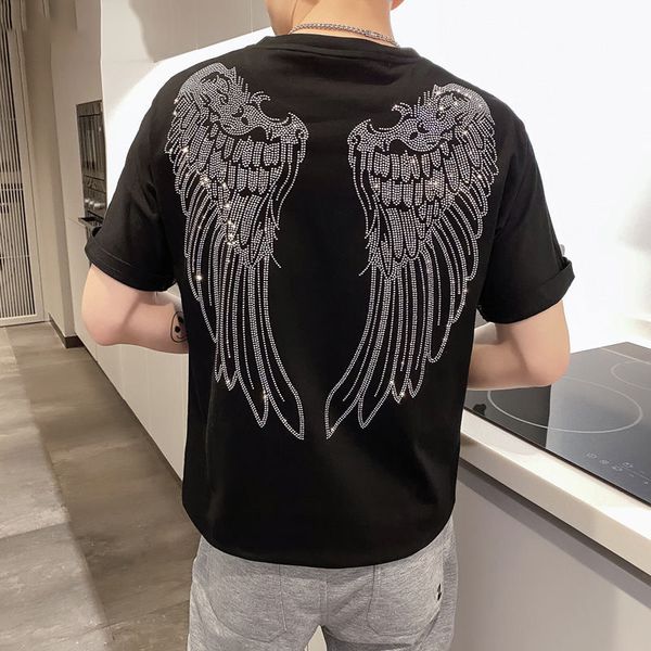 

men's t-shirts rhinestone letter printing senior designer casual slim cotton popular short sleeve 2022 summer new handsome male clothin, White;black
