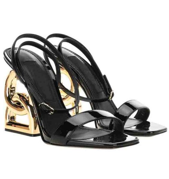 

summer luxury brands sandal shoes keira patent leathers sandals with dc pop heel patent ankle-strap sandalgladiator sandalias in boxes, Black