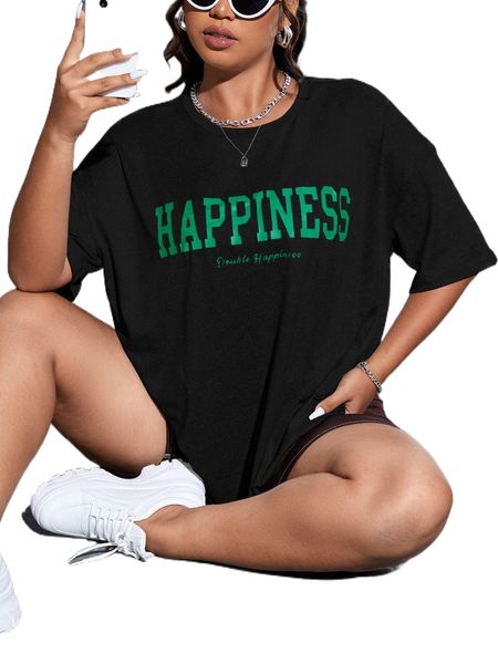 

plus letter graphic drop shoulder tee u65n#, Black