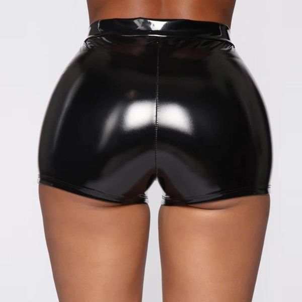 Bolsa brilhante shorts de látex de quadril sexy de baixo de roupas de baixo de calça de couro alta de cintura