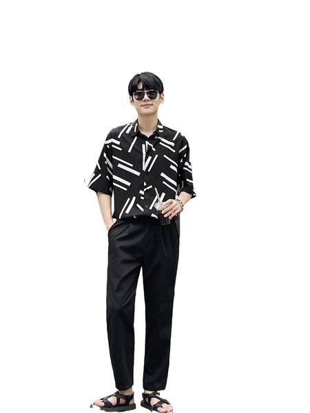 

men allover print shirt m525#, White;black