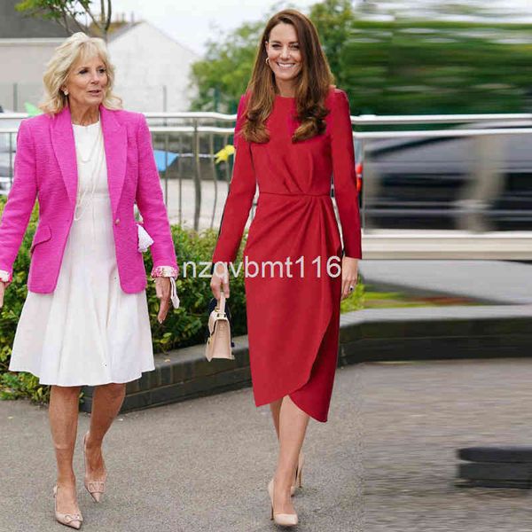 

casual dresses princess kate's same autumn women's dress round neck long sleeve medium pleated irregular, Black;gray