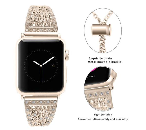 Fábrica Direclty Drop Navio Iwatch Forma de Flores Metal Watch Bands Projeto Especial Aço Inoxidável Diamante Ajustável Strap para Watches da Apple 1/2/3/4