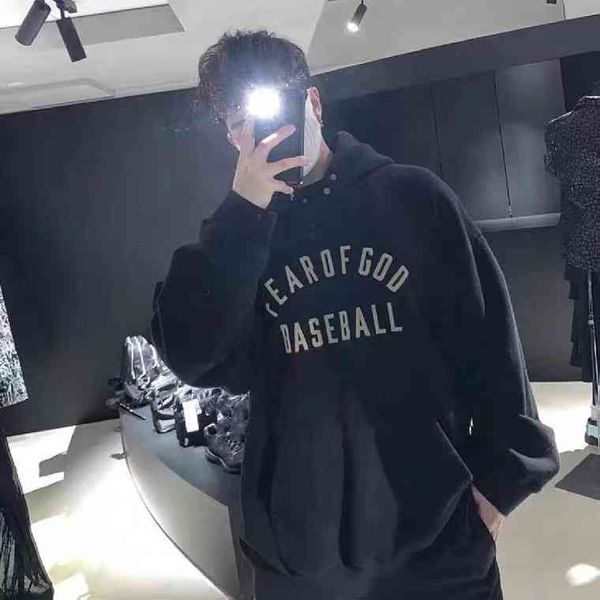 

50% off spring 2022 fog season 7 main line baseball letter flocking high street fashion men and women s loose hoodiezjjx, Black