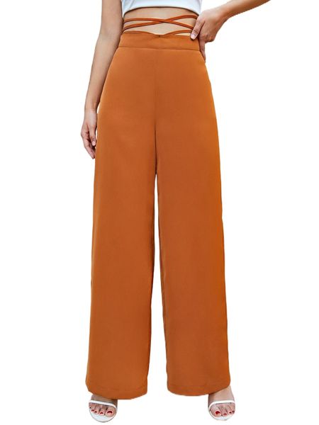 

crisscross tie back wide leg pants x5ob#, Black;white
