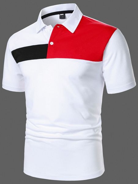 

men contrast panel polo shirt g250#, White;black