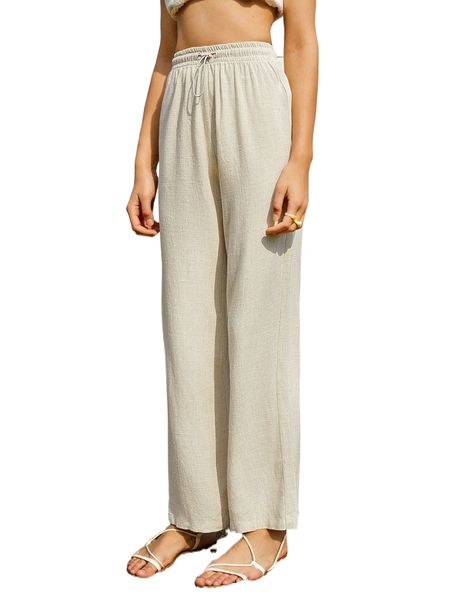 

drawstring waist wide leg pants q3av#, Black;white