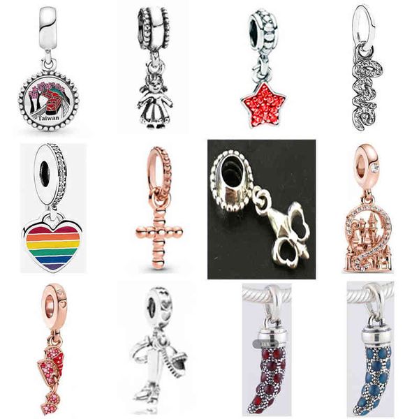

2021 new 100% 925 sterling silver cute characters dangle pendant fit diy women bracelet original fashion jewelry gift aa220315, Black